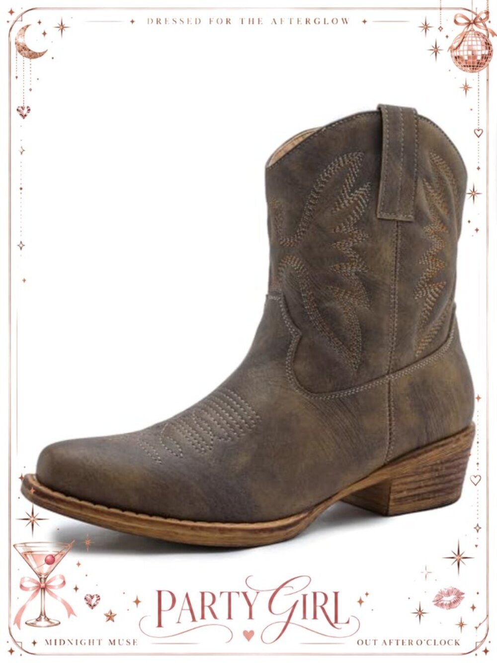 Western Cowboy Boots Square Toe Faux Leather Ankle Booties Vegan